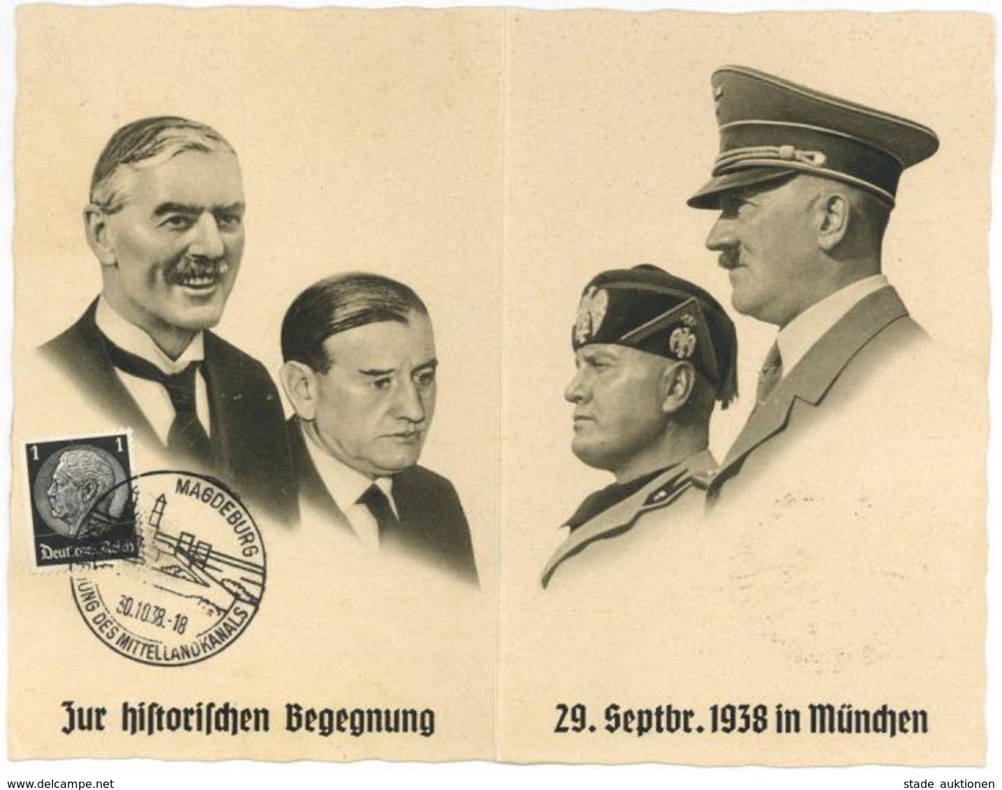 Hitler Mussolini Chamberlain U. Daladier WK II Klappkarte I-II - Weltkrieg 1939-45