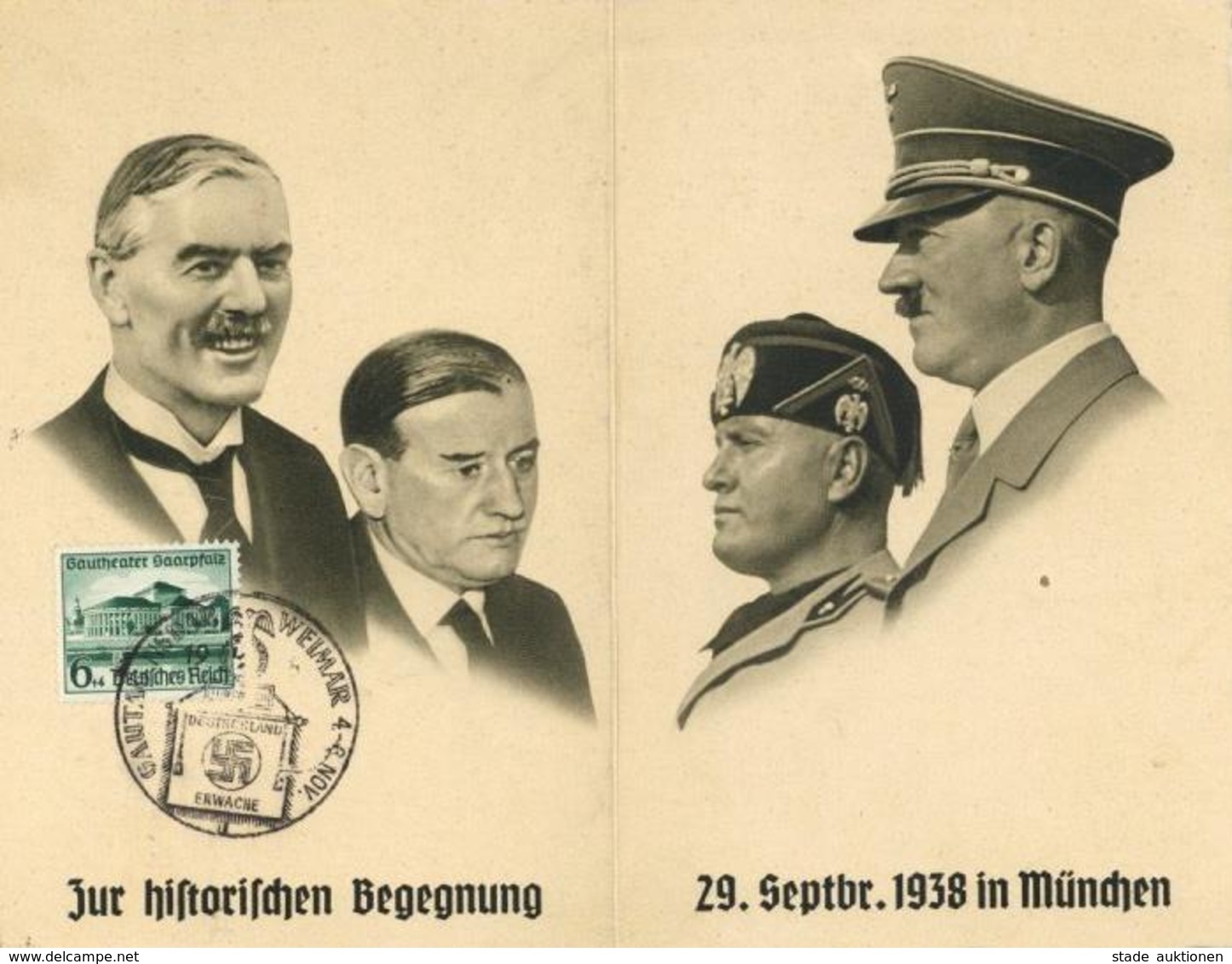 Hitler Mussolini Chamberlaine U. Daladier Münchner Abkommen WK II Klappkarte I-II - Guerre 1939-45