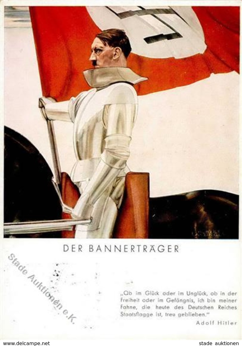 Hitler WK II Der Bannerträger Sign. Lanzinger, H. Künstler-Karte I-II - War 1939-45