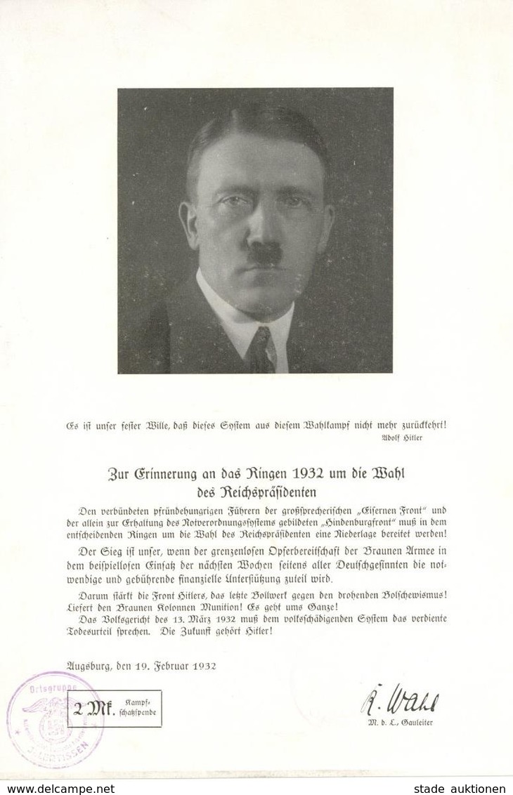 Hitler WK II Zur Erinnerung An Das Ringen 1932 Um Die Wahl Des Reichspräsidenten I-II - Weltkrieg 1939-45