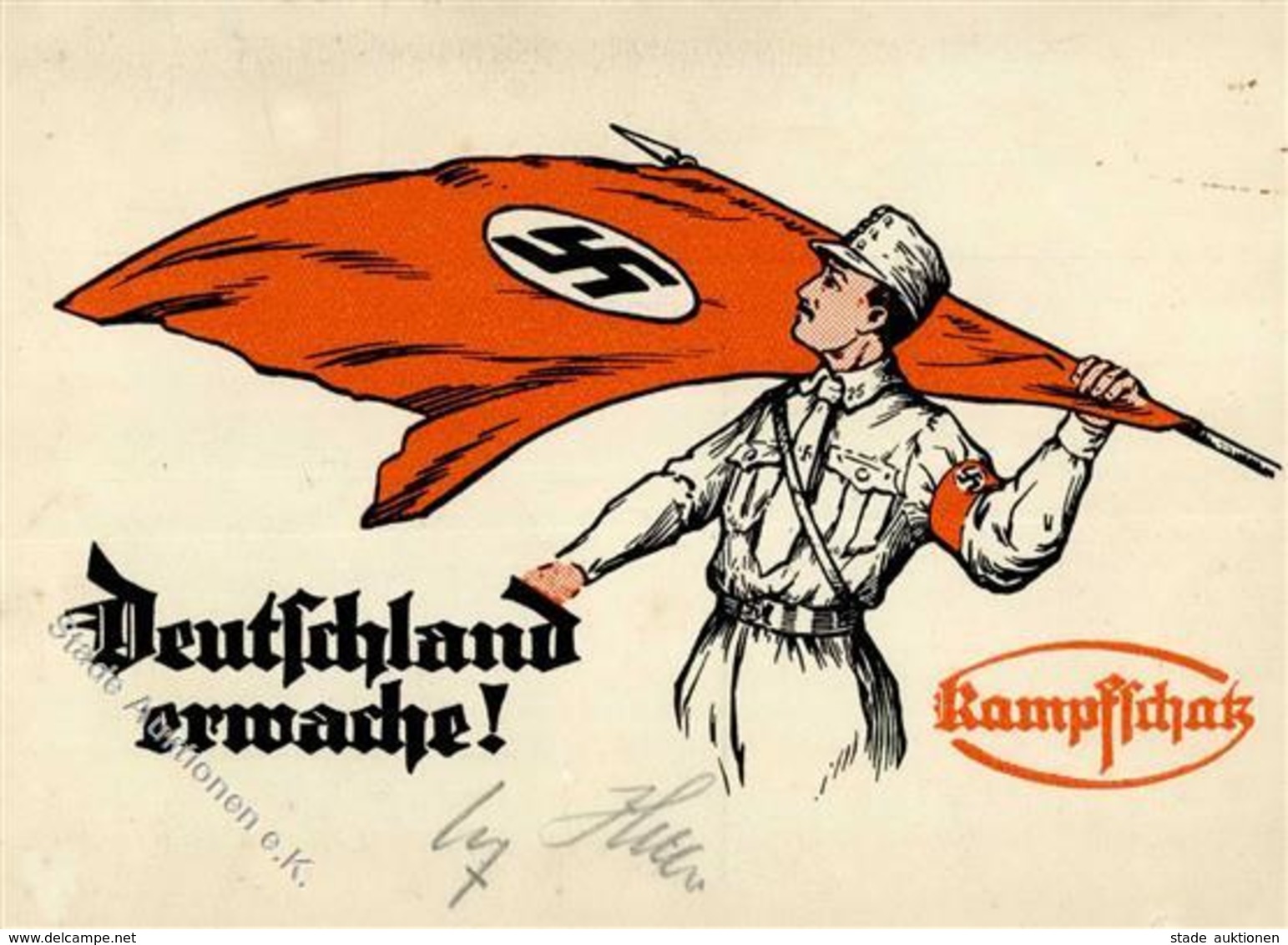 NSDAP WK II - DEUTSCHLAND ERWACHE! Seltene, Sehr Frühe NS-KAMPFSCHATZ-Propagandakarte (ca. 1927) Mit HITLER-AUTOGRAMM! R - Weltkrieg 1939-45