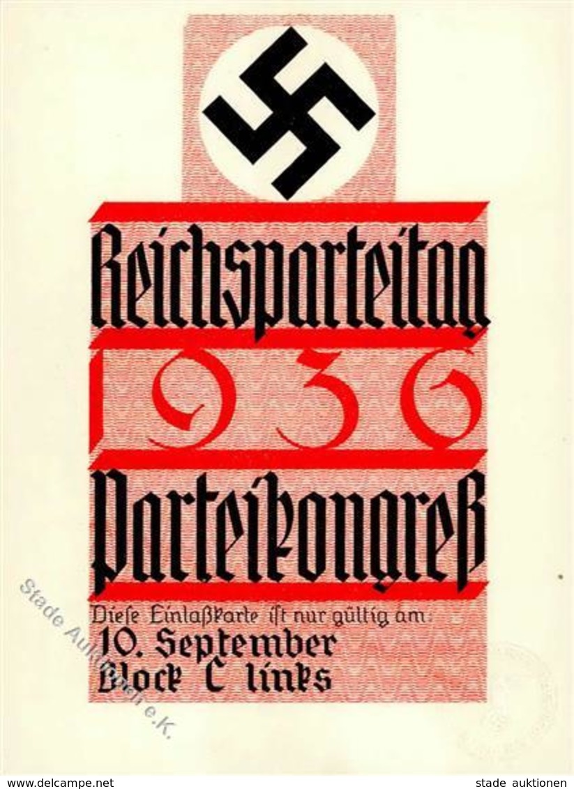 Reichsparteitag WK II Nürnberg (8500) 1936 Eintrittskarte Parteikongress 10. September I-II - Guerre 1939-45