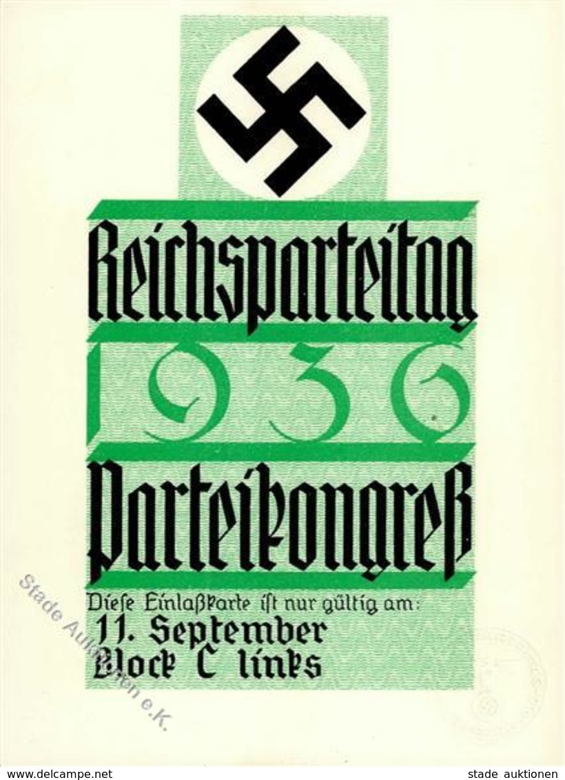 Reichsparteitag WK II Nürnberg (8500) 1936 Eintrittskarte Parteikongress 11. September I-II - Oorlog 1939-45