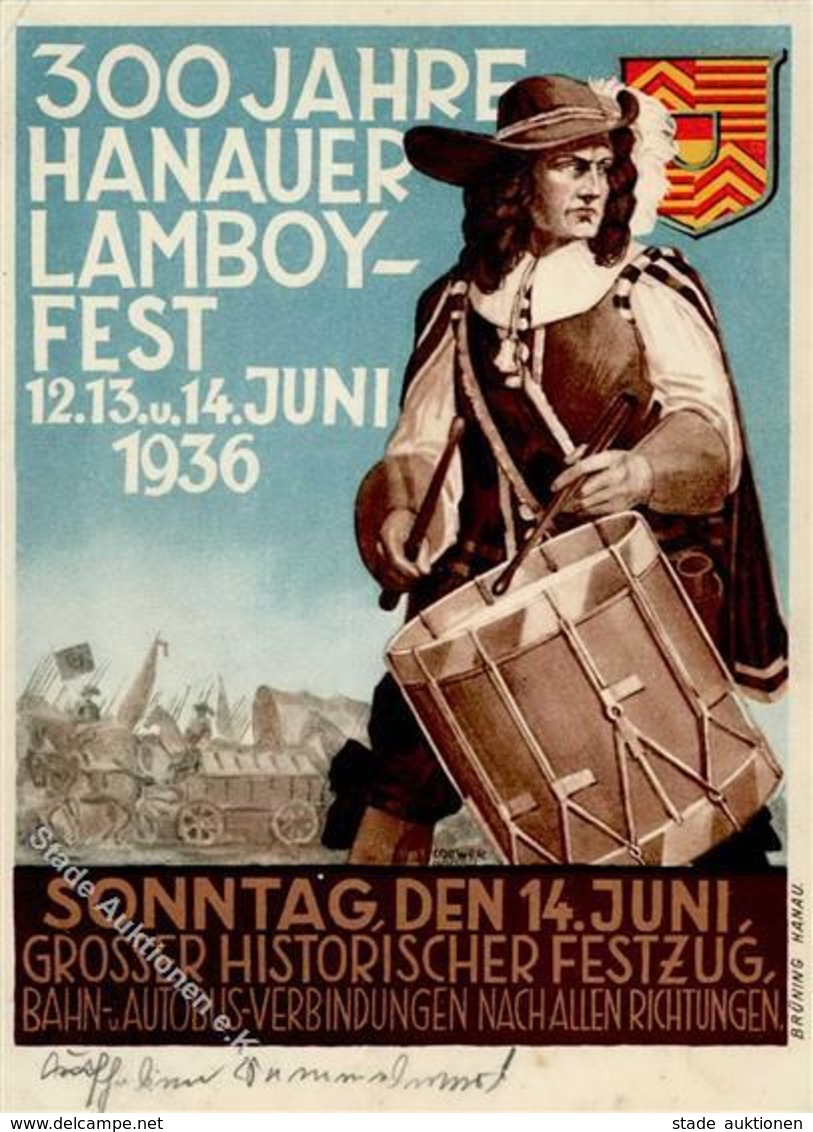 HANAU WK II - 300 Jahre Hanauer LAMBOY-FEST 1936 - Sign. Künstlerkarte Ecke Leicht Gestoßen I-II - War 1939-45