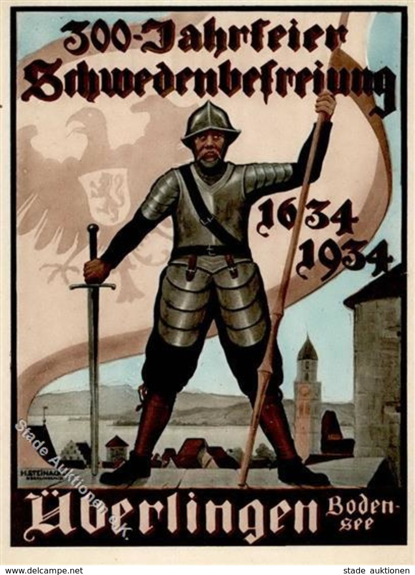 ÜBERLINGEN WK II - 300 Jahrfeier Schwedenbefreiung 1934 - Sign. Künstlerkarte I - War 1939-45