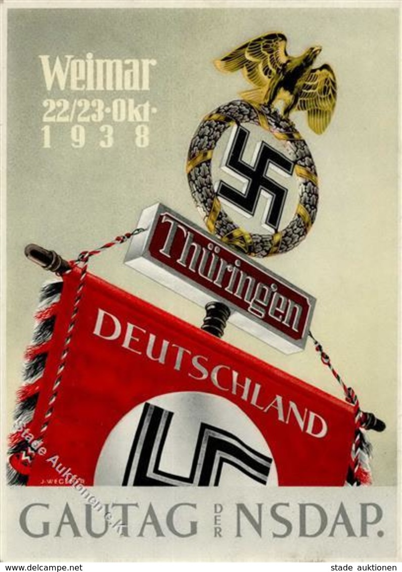 WEIMAR WK II - Festpostkarte GAUTAG Der NSDAP - Rücks. Klebestellen (dünn!) + Knick III - War 1939-45