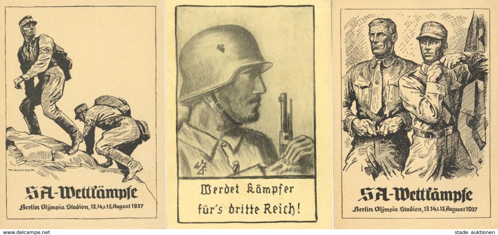 WK II SA Lot Mit 4 Künstler-Karten Und 1 Umschlag Reichswettkämpfe Der SA I-II - Weltkrieg 1939-45