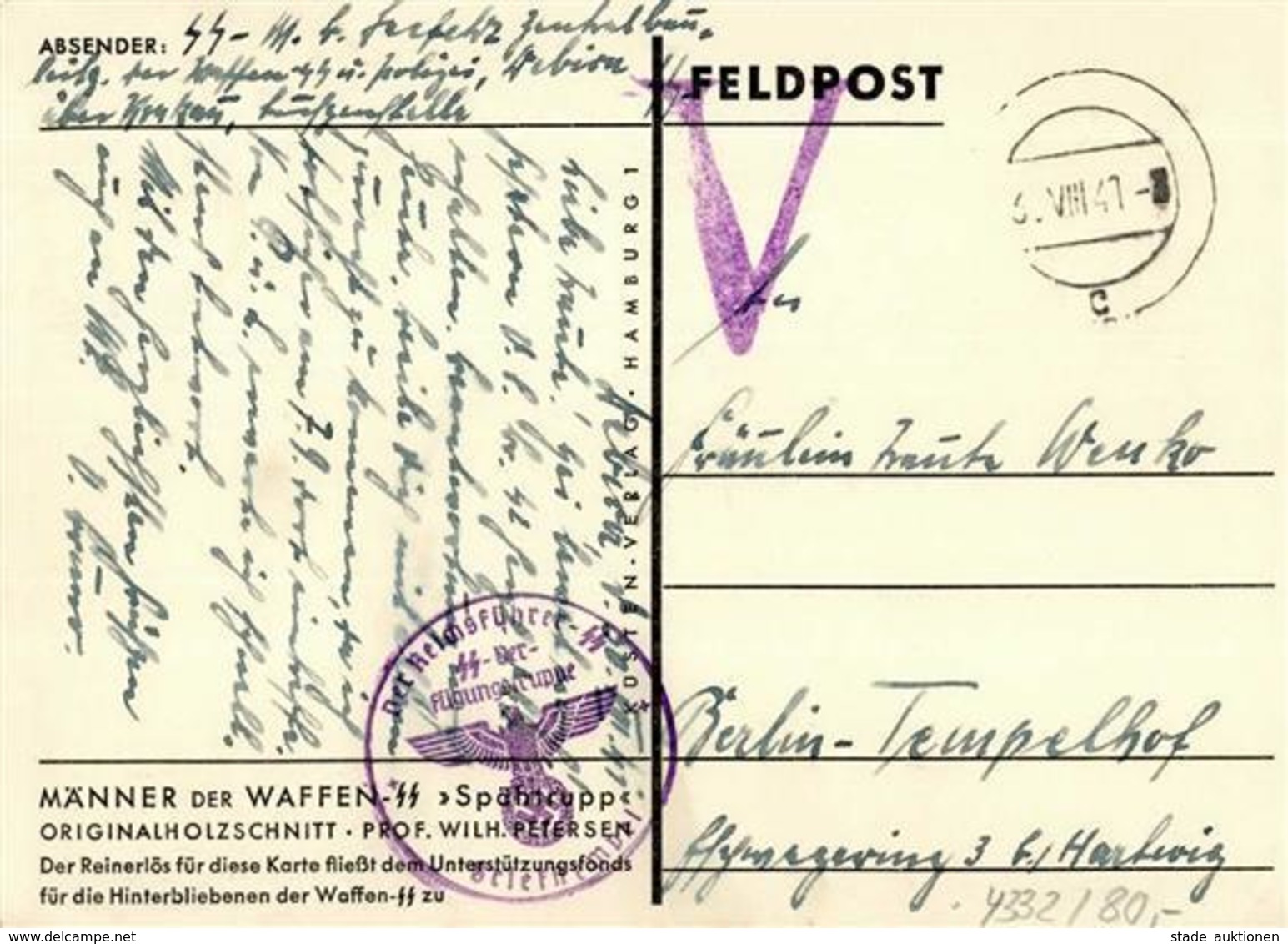 SS WK II Propaganda Männer Der Waffen SS Sign. Petersen, Wilhelm Künstler-Karte I-II (Eckbug) - War 1939-45