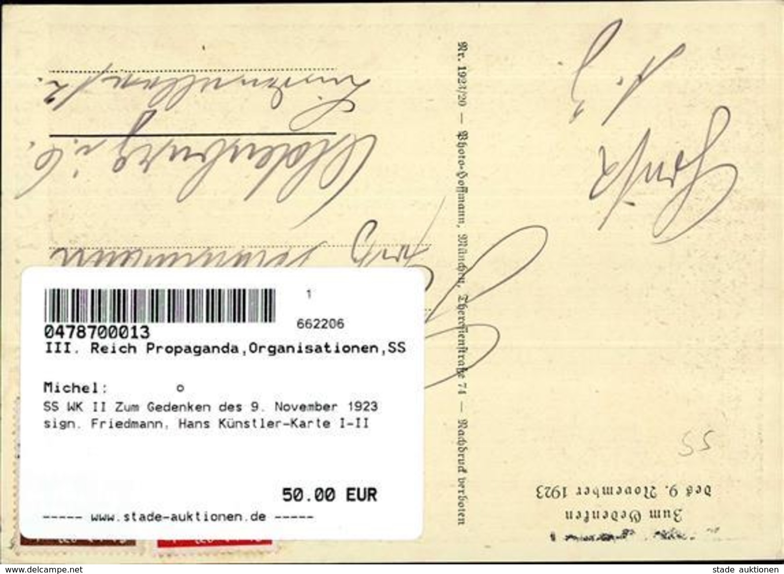 SS WK II Zum Gedenken Des 9. November 1923 Sign. Friedmann, Hans Künstler-Karte I-II - Weltkrieg 1939-45