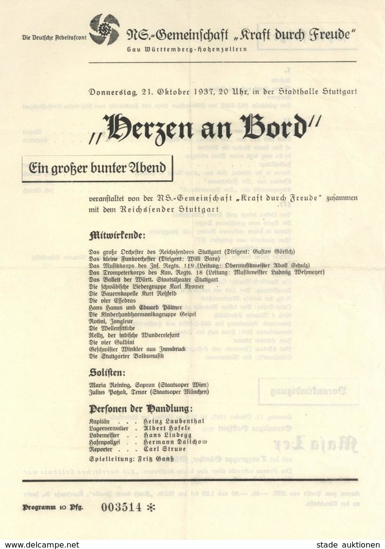 WK II KdF Programm Herzen An Bord Großer Bunter Abend II (Falz) - War 1939-45