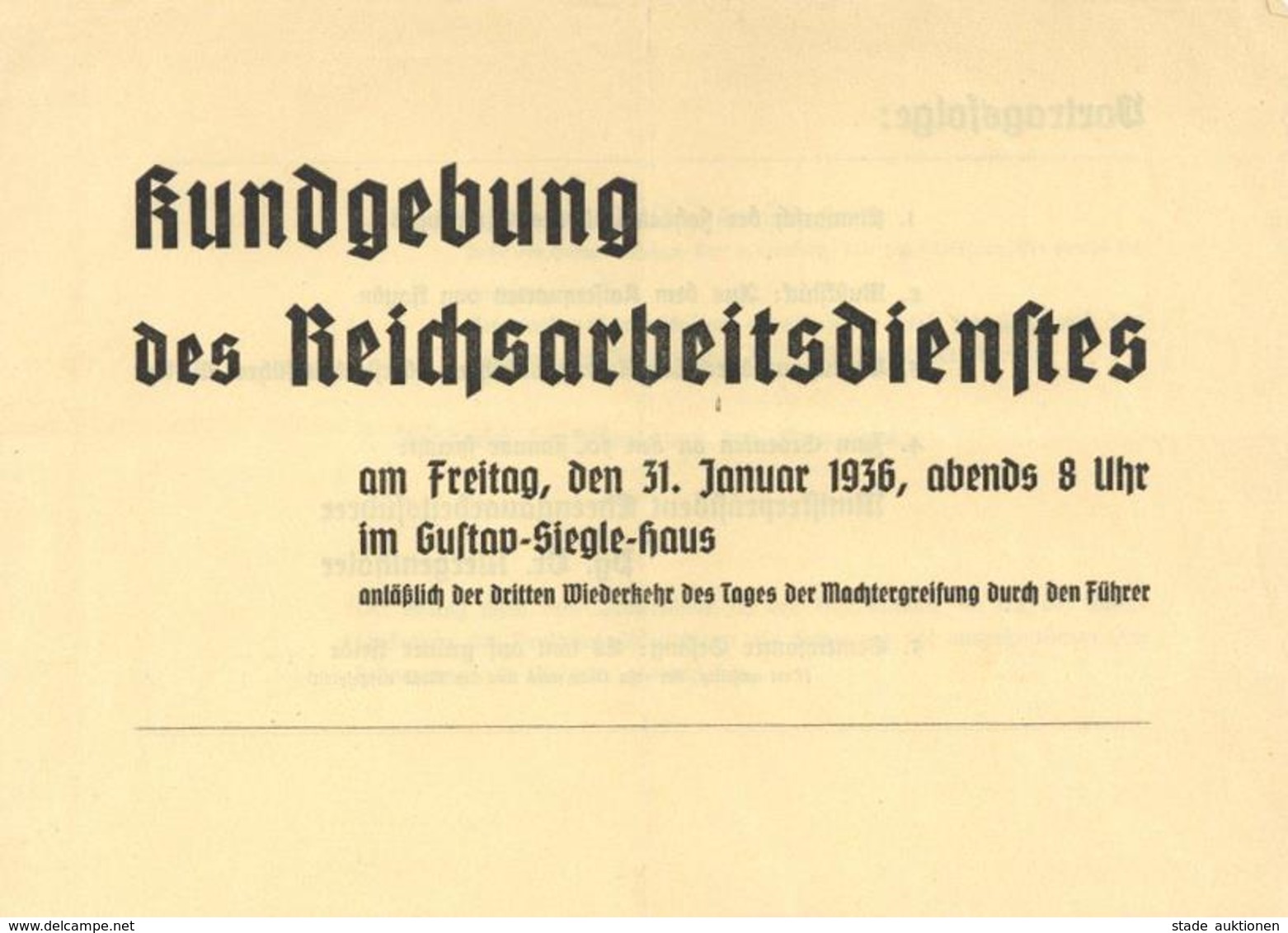 WK II RAD Reichsarbeitsdienst Stuttgat (7000) Programm Kundgebung Im Gustav-Siegle-Haus 1936 II (Falz) - Weltkrieg 1939-45