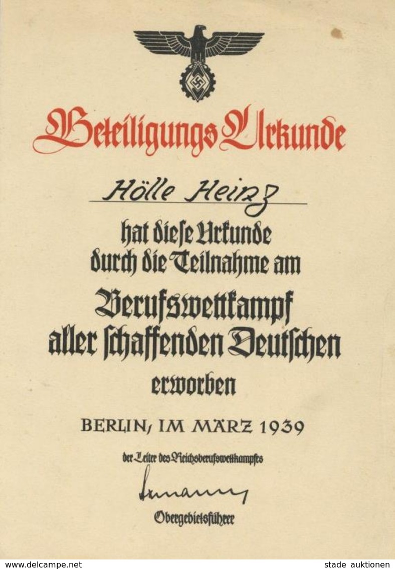 Beteiligungs Urkunde WK II Berufswettkampf II (Stauchung, Fleckig) - Guerre 1939-45