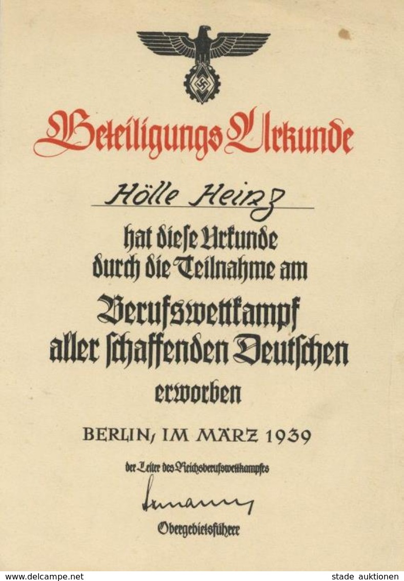 Beteiligungs Urkunde WK II Berufswettkampf II (Stauchung, Fleckig) - War 1939-45