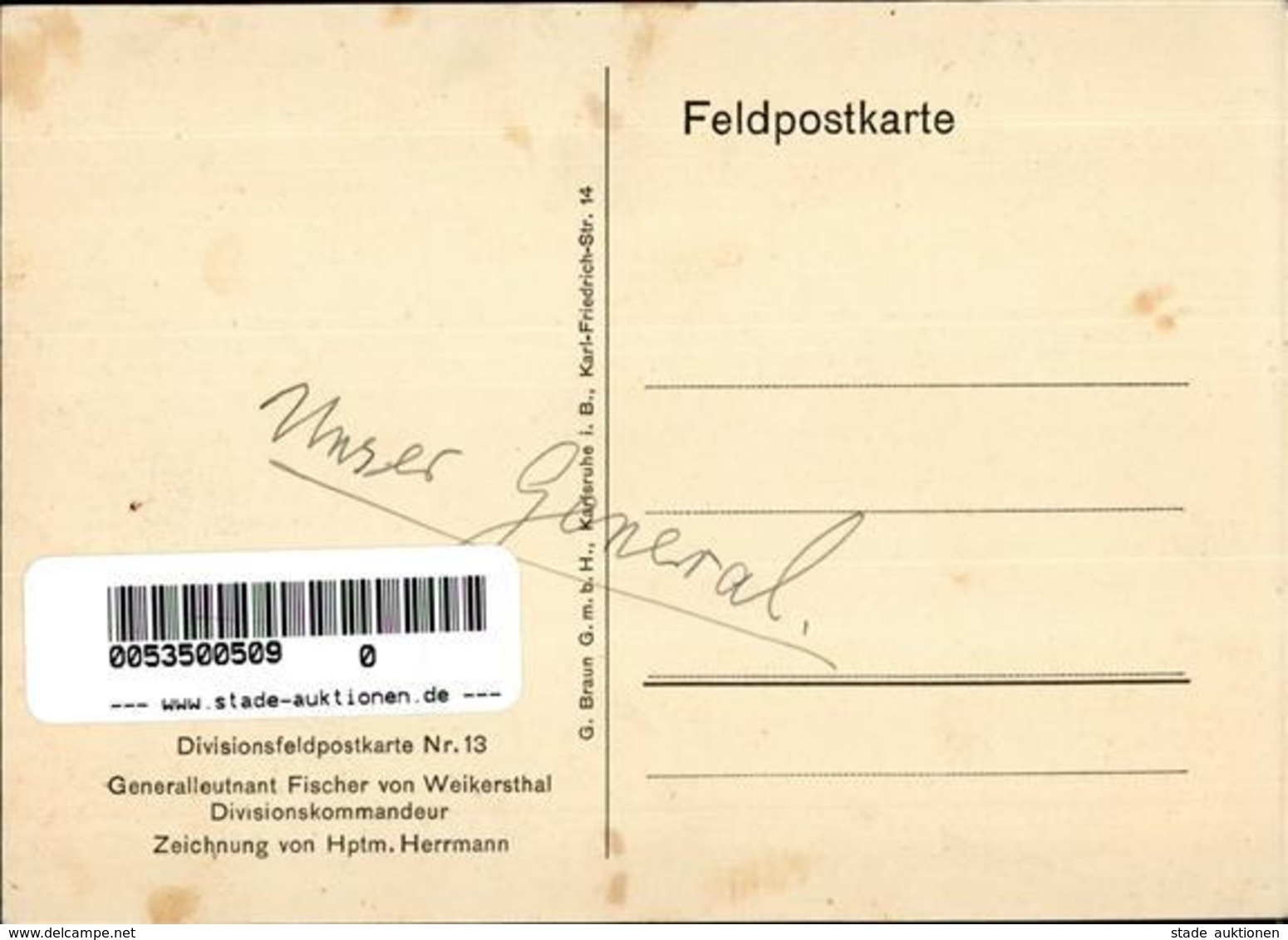 WK II Fischer Von Weikersthal Generalleutnant Künstlerkarte I-II (fleckig) - Guerra 1939-45