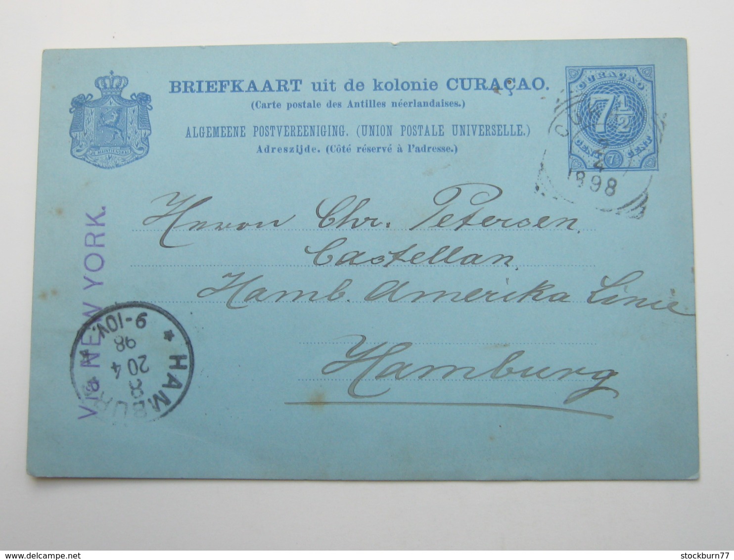 1898  , Briefkaart   Nach Duitsland - Curaçao, Nederlandse Antillen, Aruba