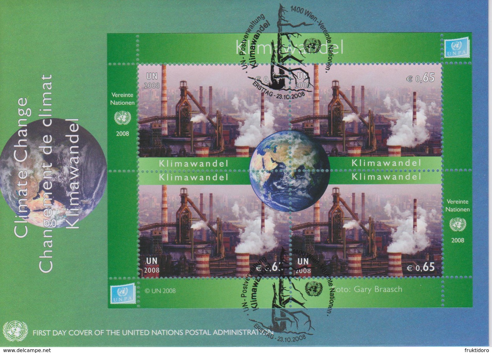 United Nations FDC Block 23 - Climate Change - Factories - Smog - 2008 - Vienna - FDC