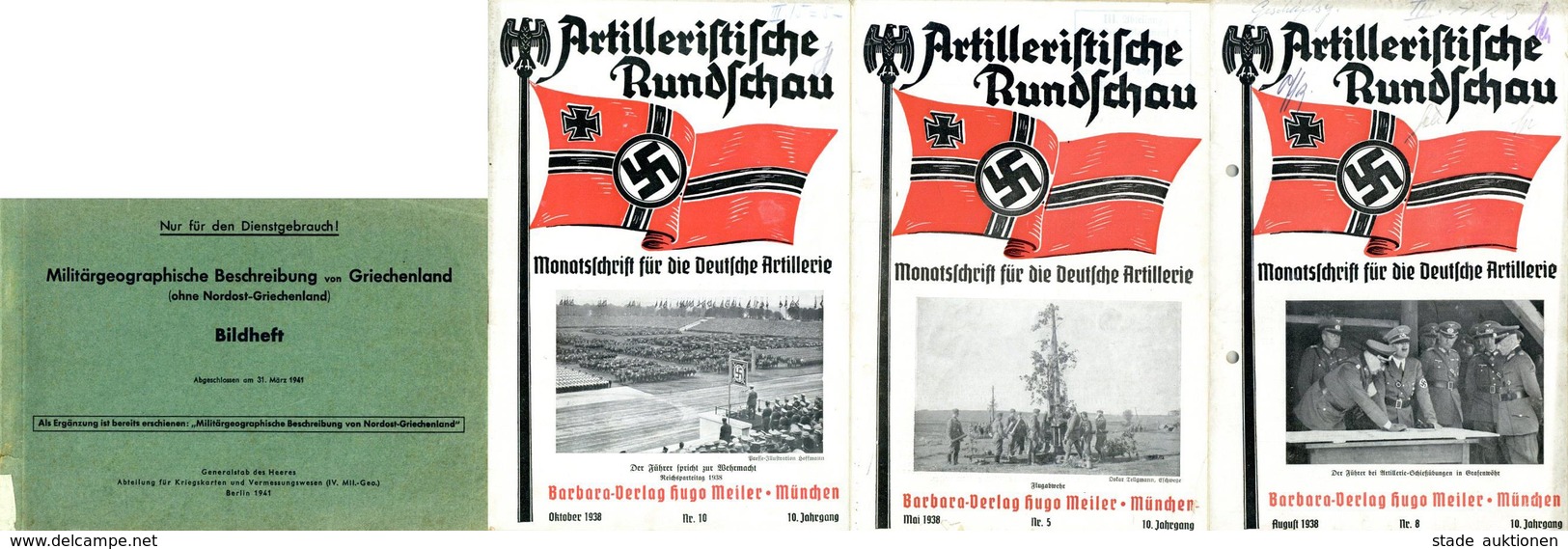 Buch WK II Lot Mit 3 Heften Artilleristische Rundschau 1938 Und 1 Bildheft Militärgeograhische Beschreibug Von Griechenl - Weltkrieg 1939-45