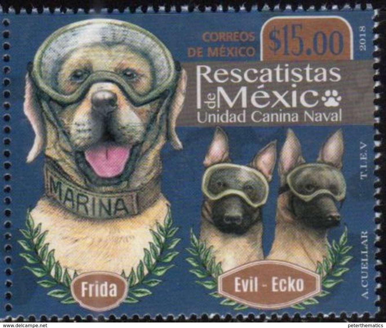 MEXICO, 2018, MNH, DOGS, RESCUE DOGS, NAVAL CANINE RESCUE UNIT, MILITARY, 1v - Hunde
