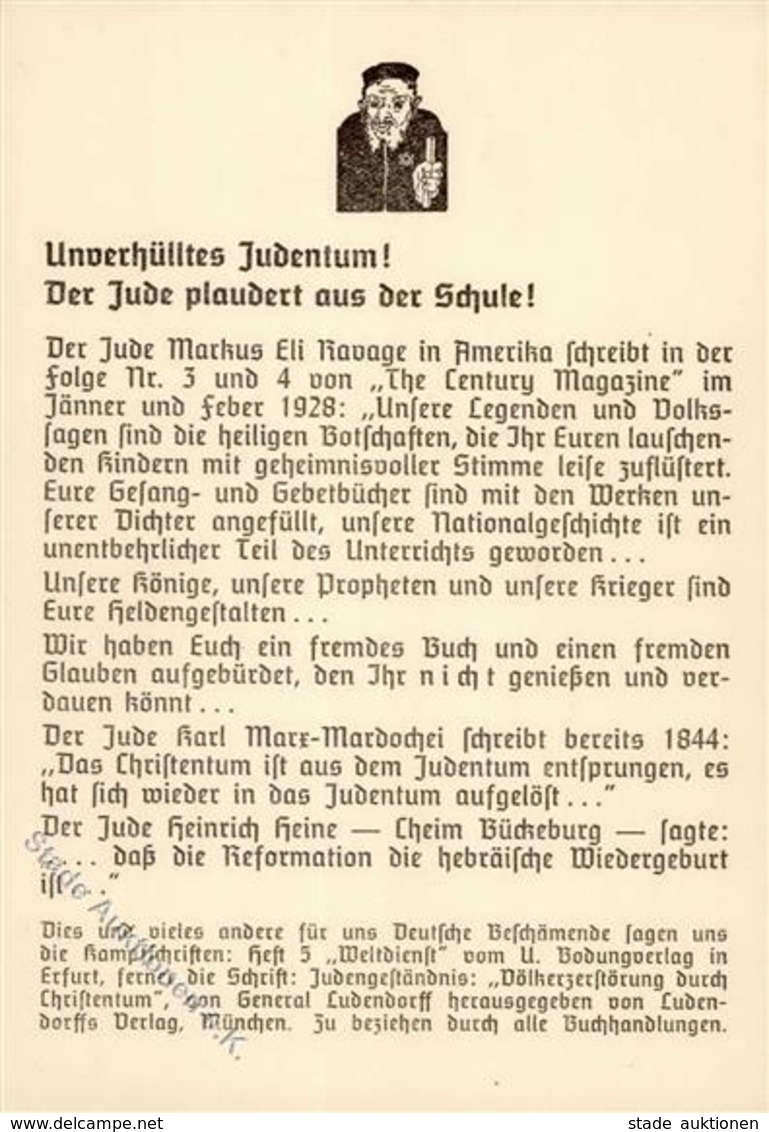 NS-JUDAIKA WK II - Unverhülltes JUDENTUM! Der JUDE Plaudert Aus Der Schule! Prop-Ak D. Ludendorff-Verlages I - Jewish