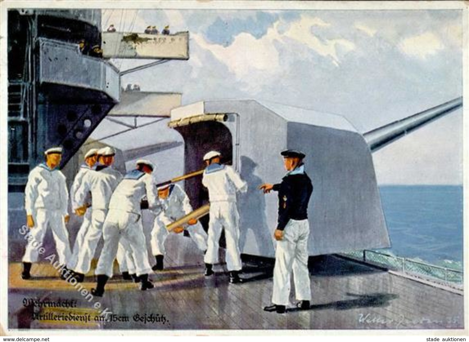 Schiff Kreuzer WK II Artilleriedienst An 15 Cm Geschütz Künstler-Karte I-II Bateaux Bateaux - Other & Unclassified