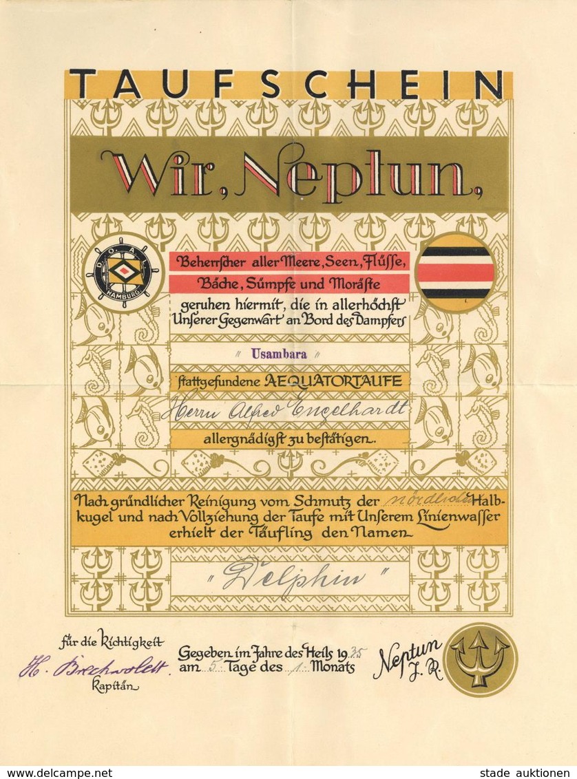 Schiff Usambara Deutsche Ost Afrika Linie Kovolut Mit 7 Teilen U. A. Speisekarten Broschüren U. Äquator-Taufschein 1935  - Sonstige & Ohne Zuordnung