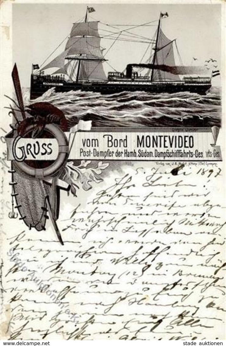 Marine Schiffspost Post Dampfer Montevideo Stpl. Deutsche Seepost Hamburg Südamerika 7.7.97 I-II - Submarines