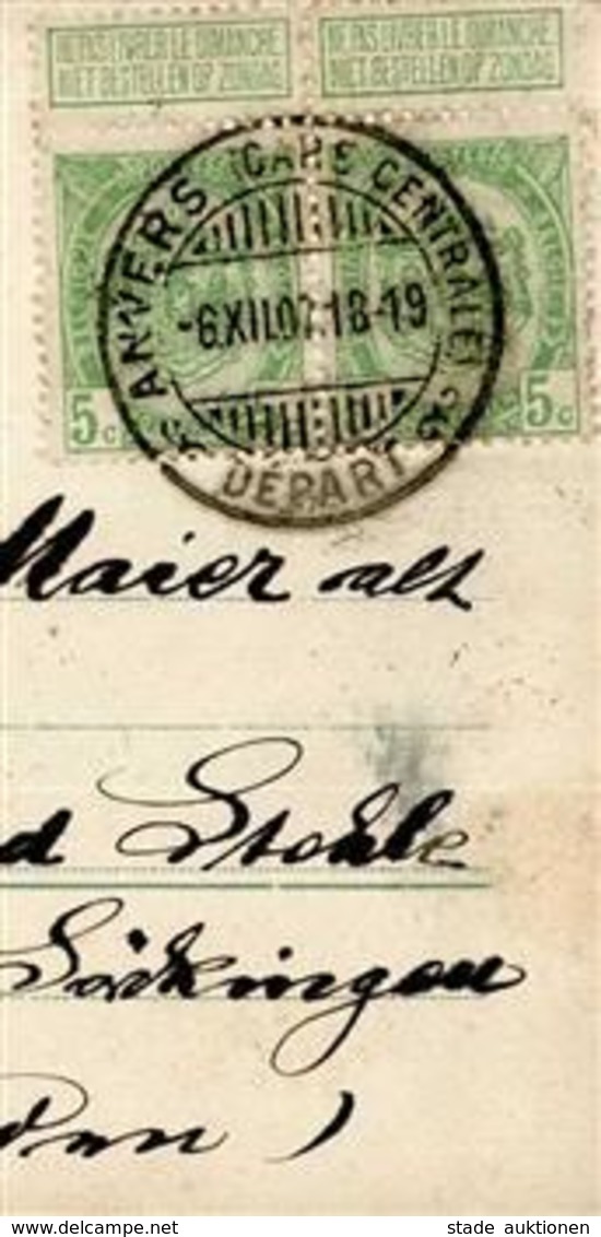 Marine Schiffspost Schiff Prinz Regent Deutsch Seepost Ost-Afrika Linie  Stpl. Anvers (gare Centrale) Depart 6.XII.07 I- - Submarines