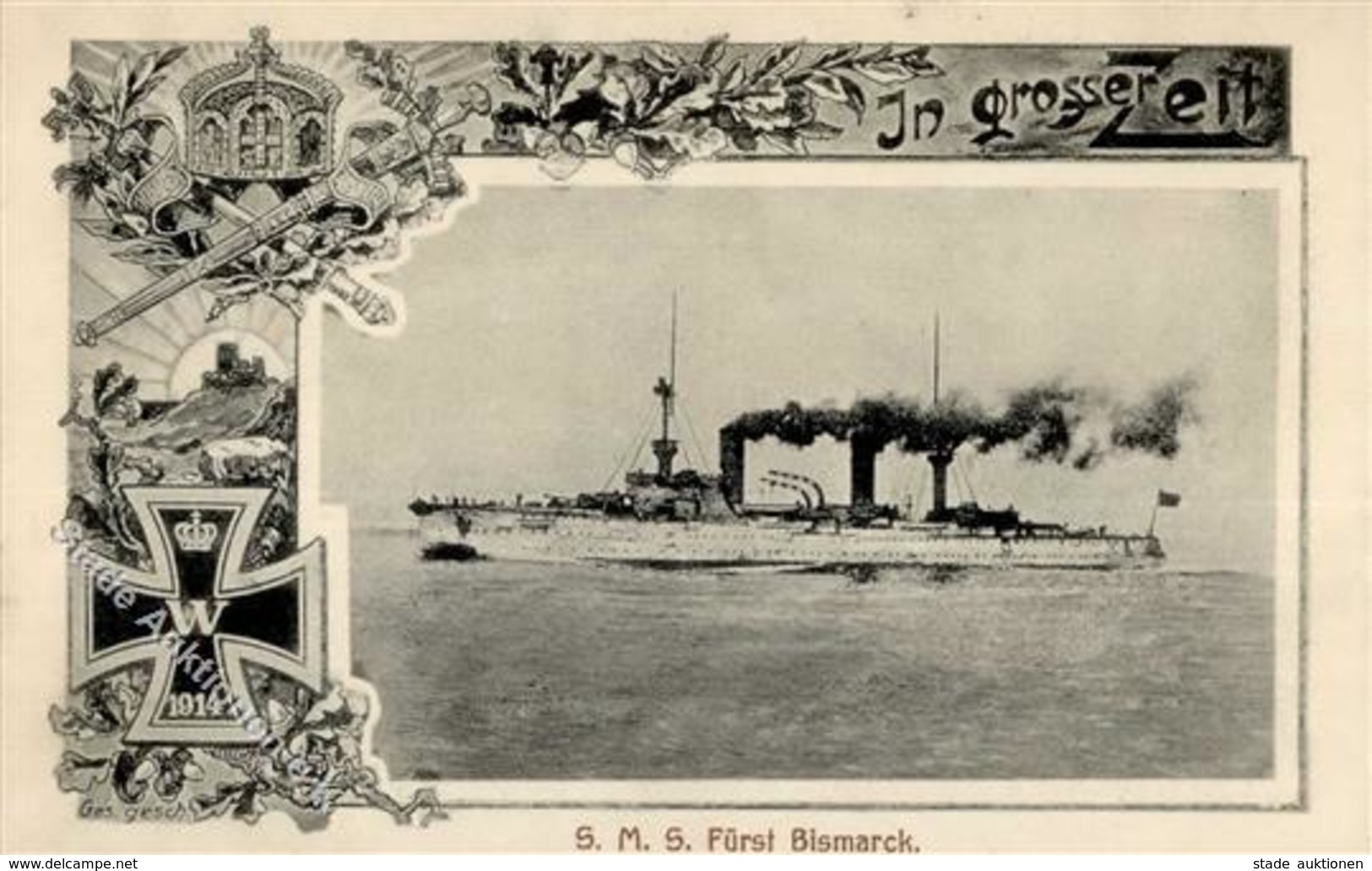 Marineschiffspoststempel SMS Fürst Bismarck Dampfer Bahiha Kais. Deutsche Marine Schiffspost No. 98 27.5.15 I-II - Unterseeboote