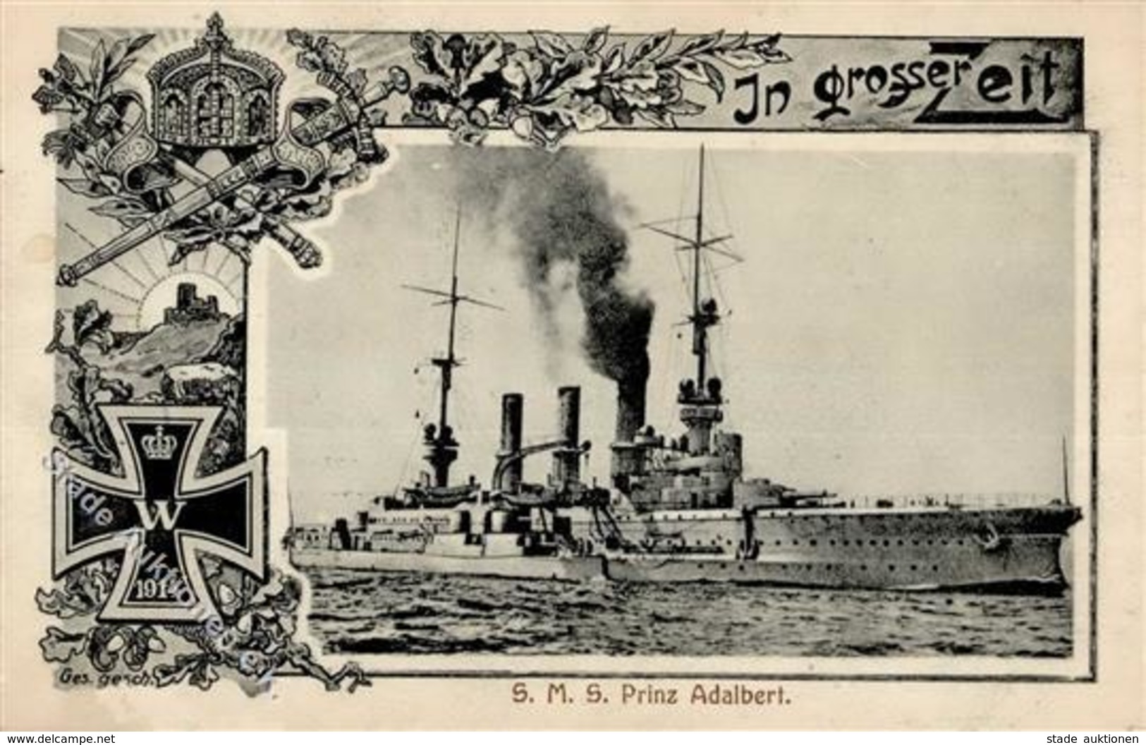 Marineschiffspoststempel SMS Prinz Adalbert Dampfer Bahiha Kais. Deutsche Marine Schiffspost No. 140 23.4.15 I-II - Sottomarini