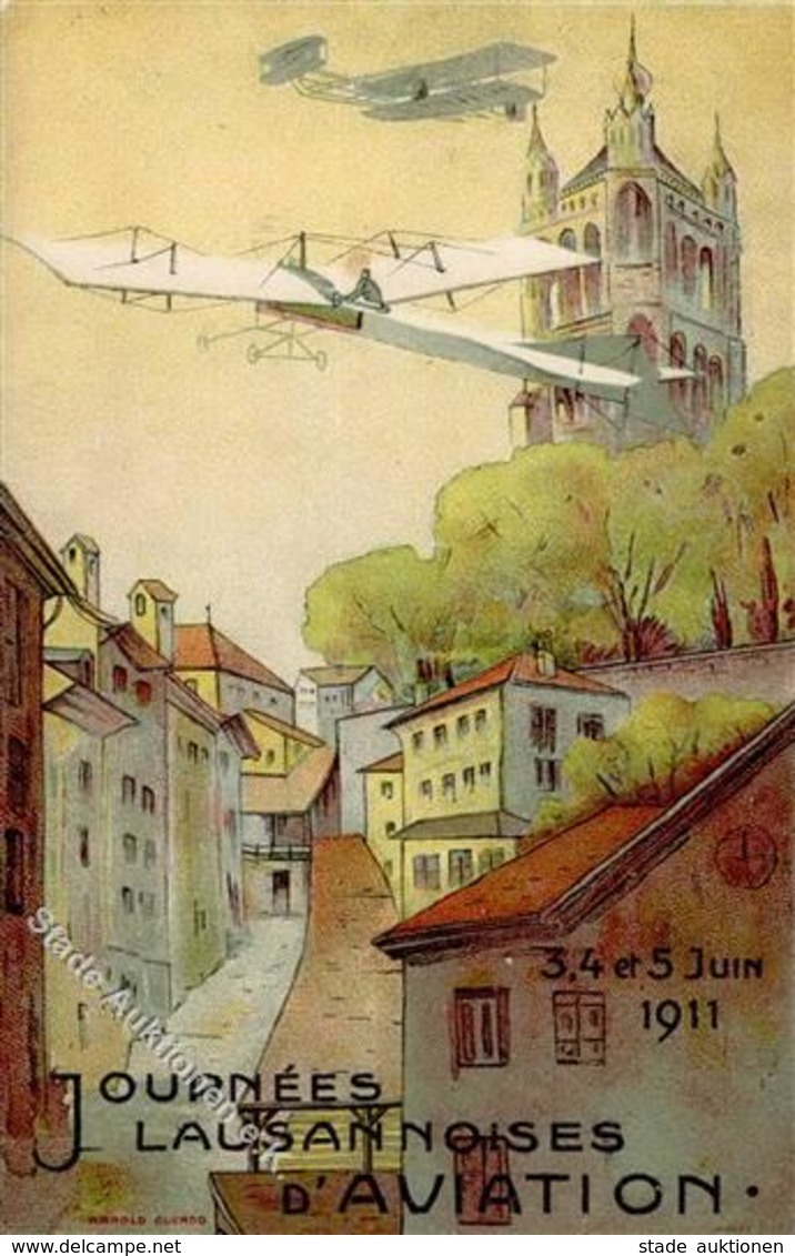 Flugtag Lausanne (1000) Schweiz Sign. Guenod, Arnold Künstlerkarte 1911 I-II - Sonstige & Ohne Zuordnung