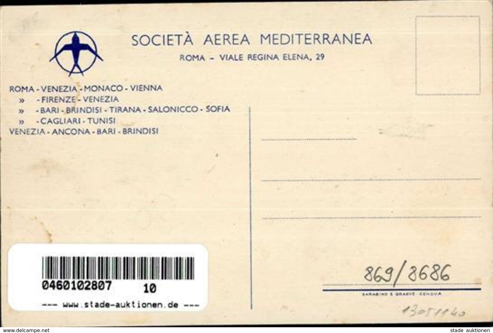 Flugwesen Societa Aera Mediterranea Italien Künstlerkarte I-II Aviation - Other & Unclassified