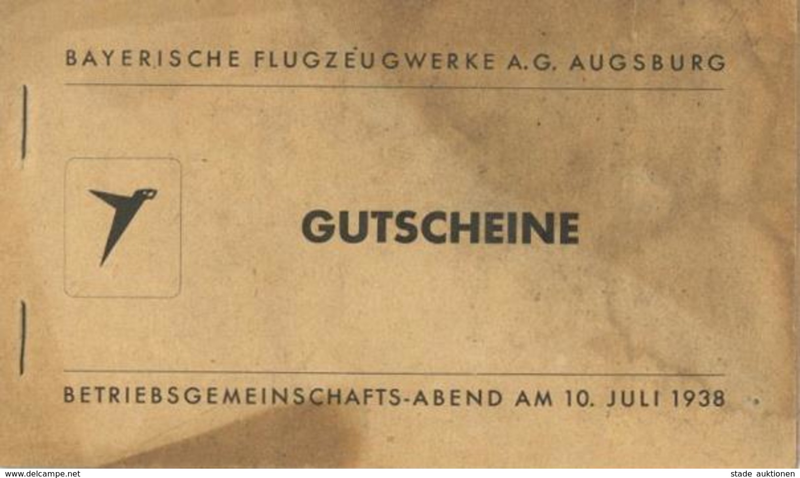 Flugzeug WK II Bayrische Flugzeugwerke Augsburg (8900) Gutscheinheft Für Betriebsgemeinschafts Abend 1938 Kompl. II (seh - Autres & Non Classés