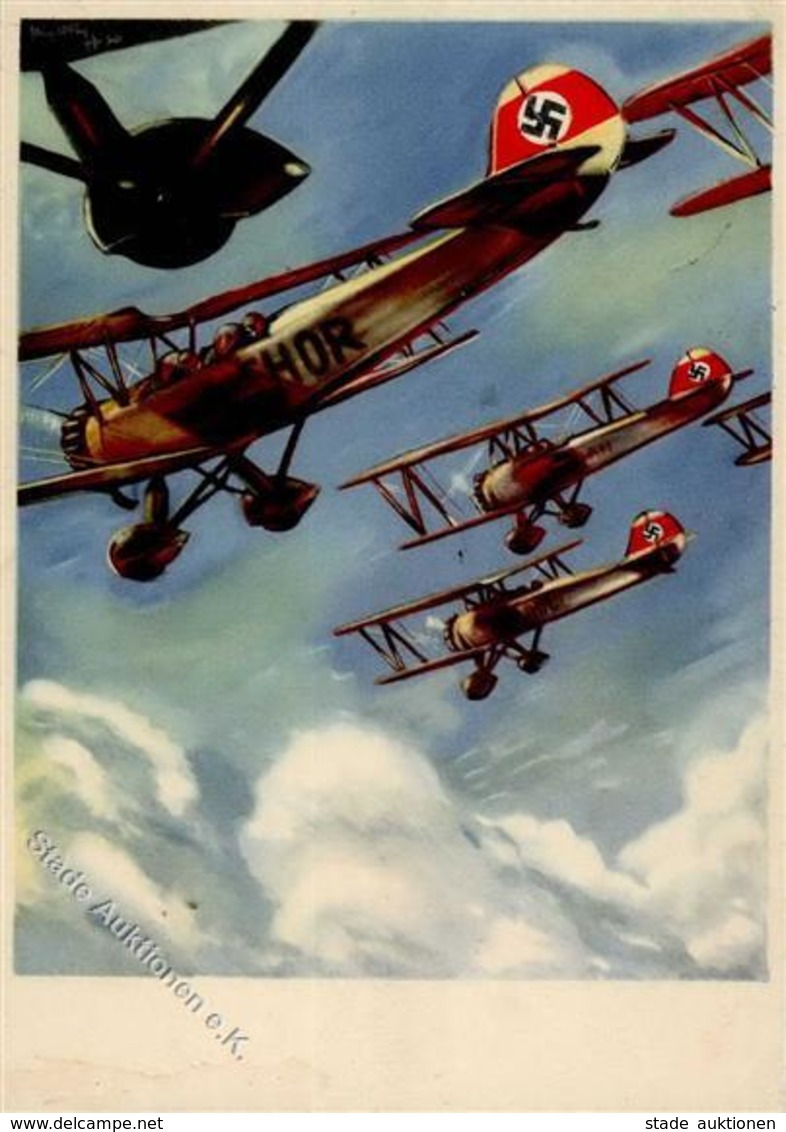 Flugzeug WK II Nationalsozialistisches Fliegerkorps Künstler-Karte I-II Aviation - Other & Unclassified