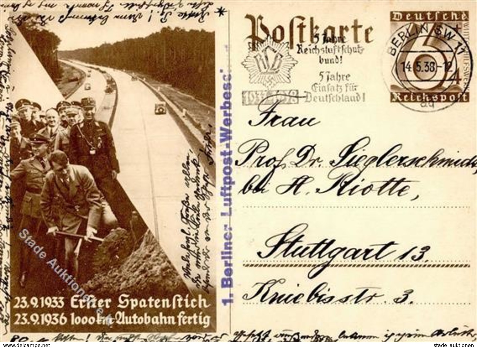 Flugpoststempel BERLIN-SCHÖNEBERG 1.Berliner Luftpost-Werbeschau 1.11.36", SST, Rs. Auf 6+4 Pf DR Bildpostkarte (1. Spat - Fesselballons