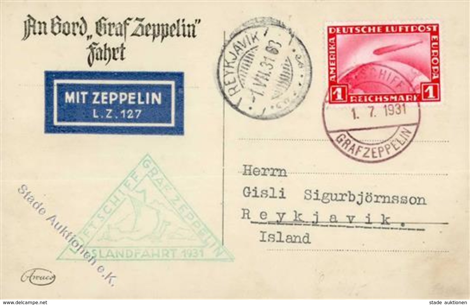 Zeppelinpost WK II LZ 127 Graf Zeppelin Islandfahrt 1931 I-II Dirigeable Dirigeable - Dirigeables