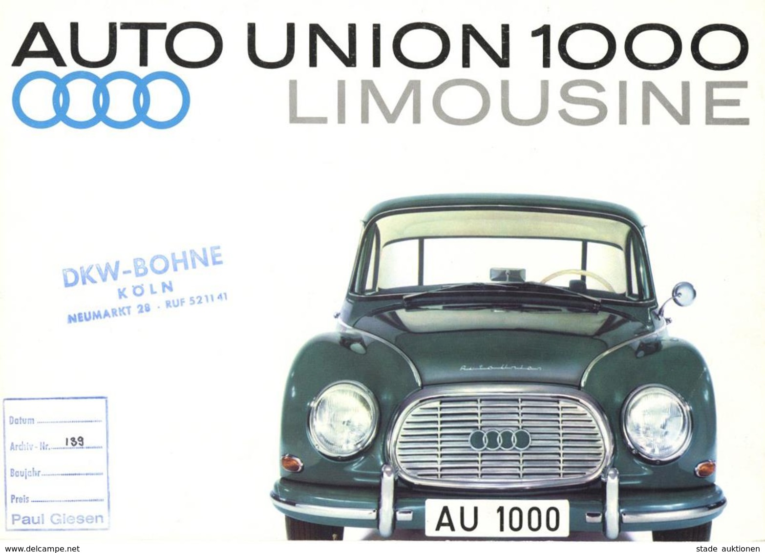 Auto Oldtimer DKW Autounion 1000 Limousine Broschüre II - Other & Unclassified