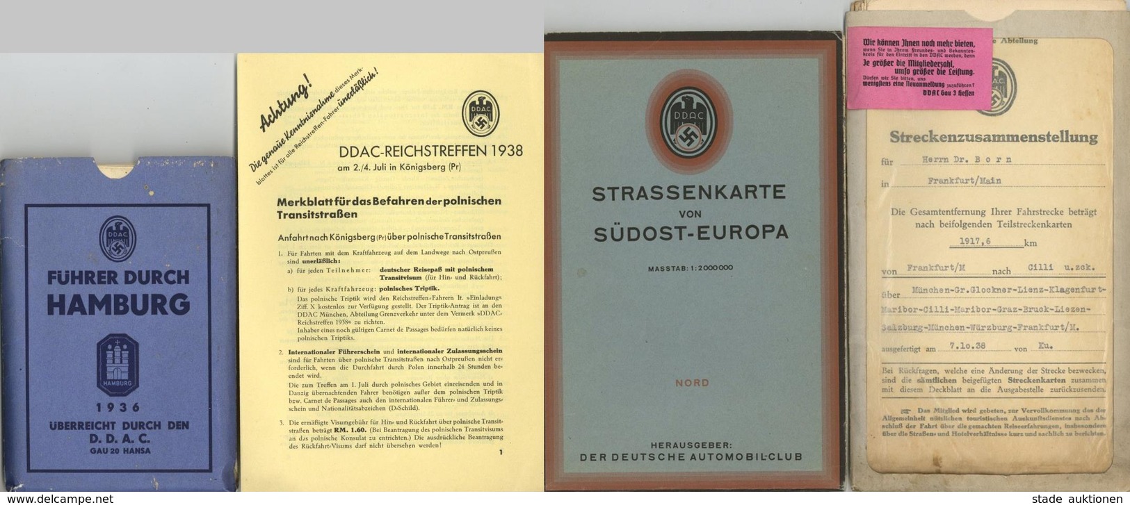 Auto WK II DDAC  Automobil Club Lot Mit 8 Teilen U.a. Straßenkarten Fahrtenbuch Hotelführer Usw. II - Other & Unclassified