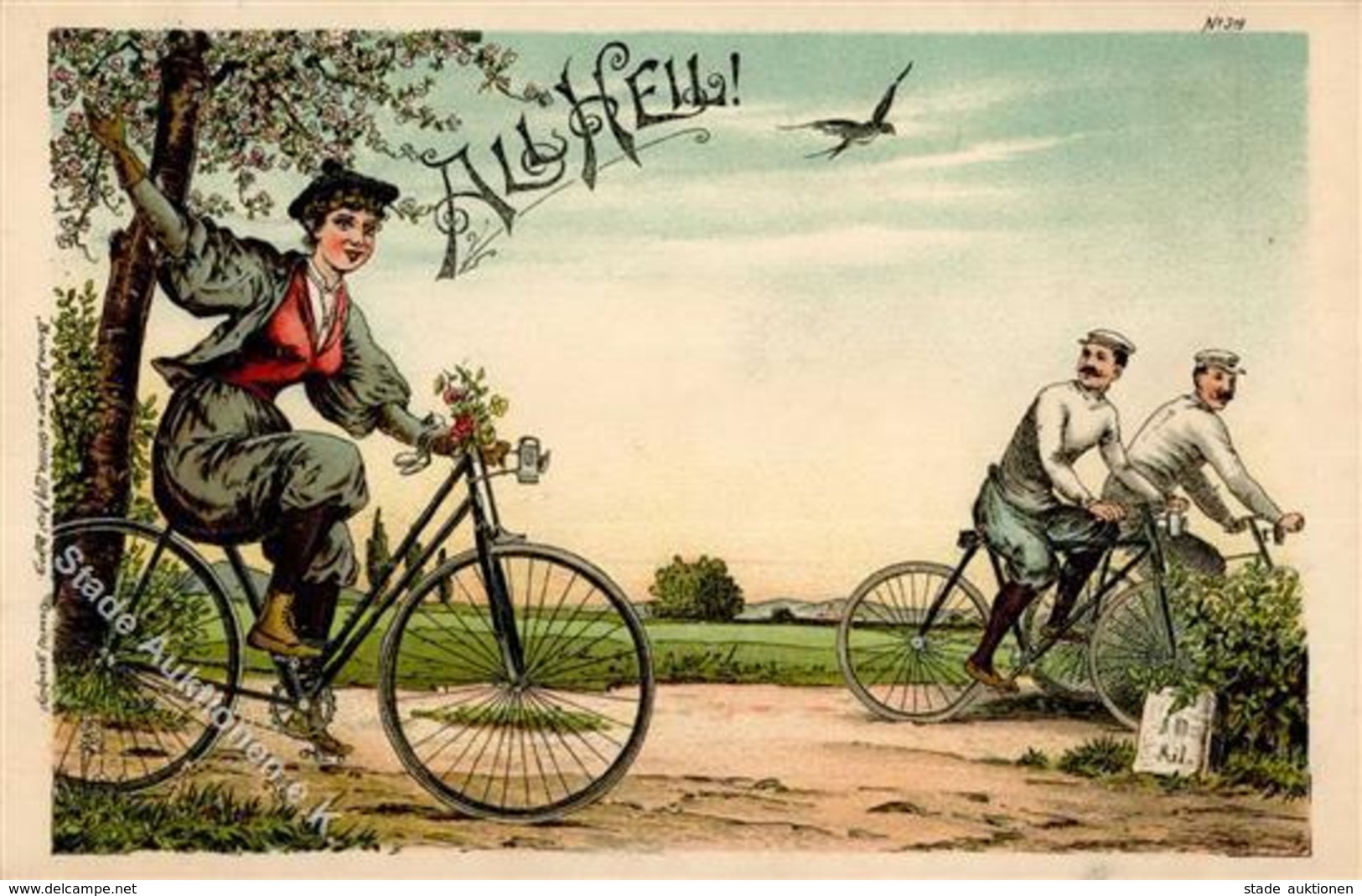 Fahrrad All Heil  Lithographie 1897 I-II Cycles - Trains