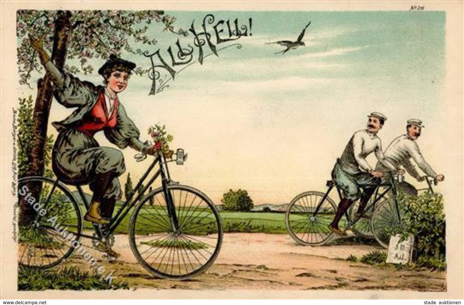 Fahrrad All Heil  Lithographie 1897 I-II Cycles - Eisenbahnen