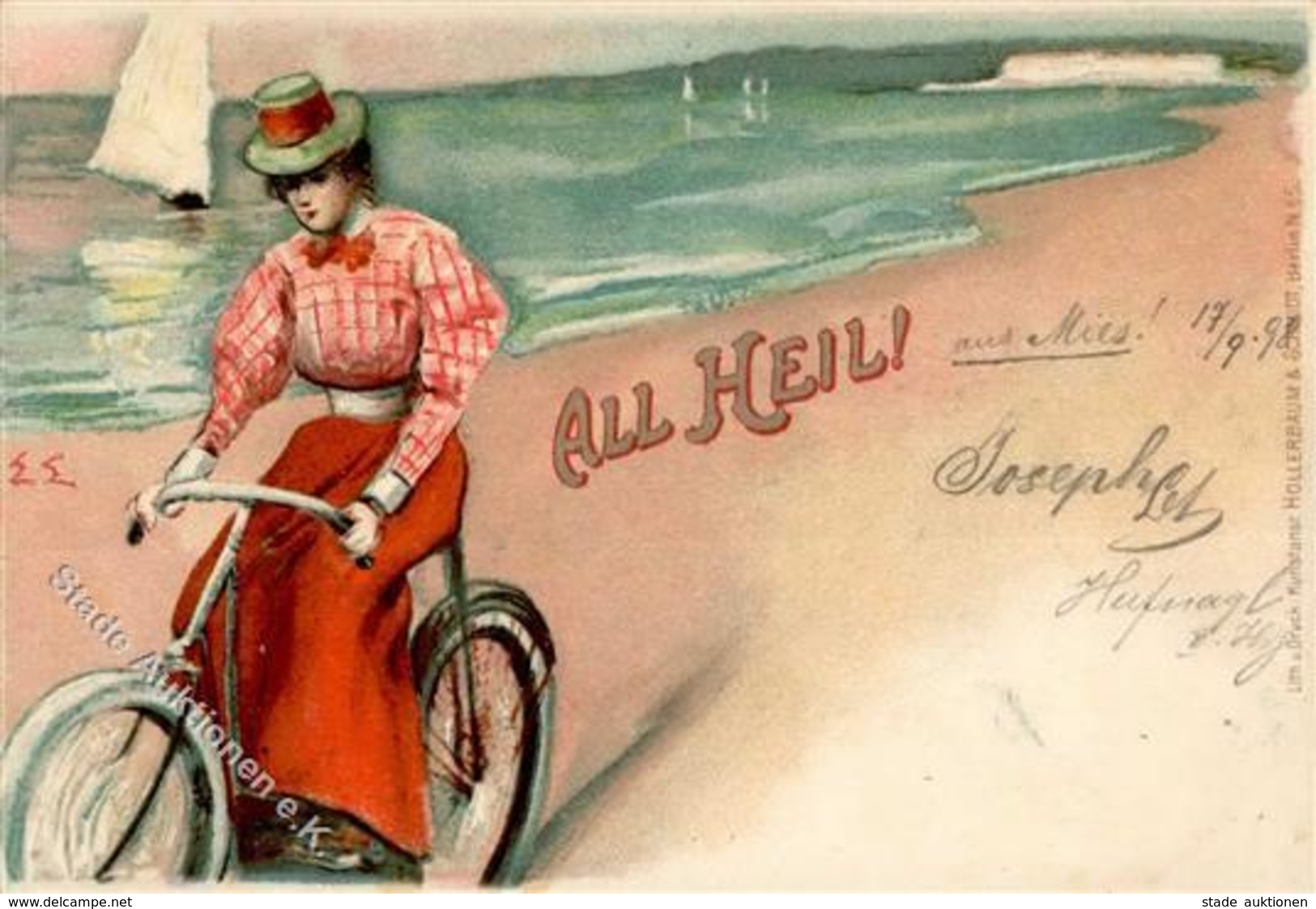 Fahrrad All Heil  Lithographie 1898 I-II Cycles - Trains