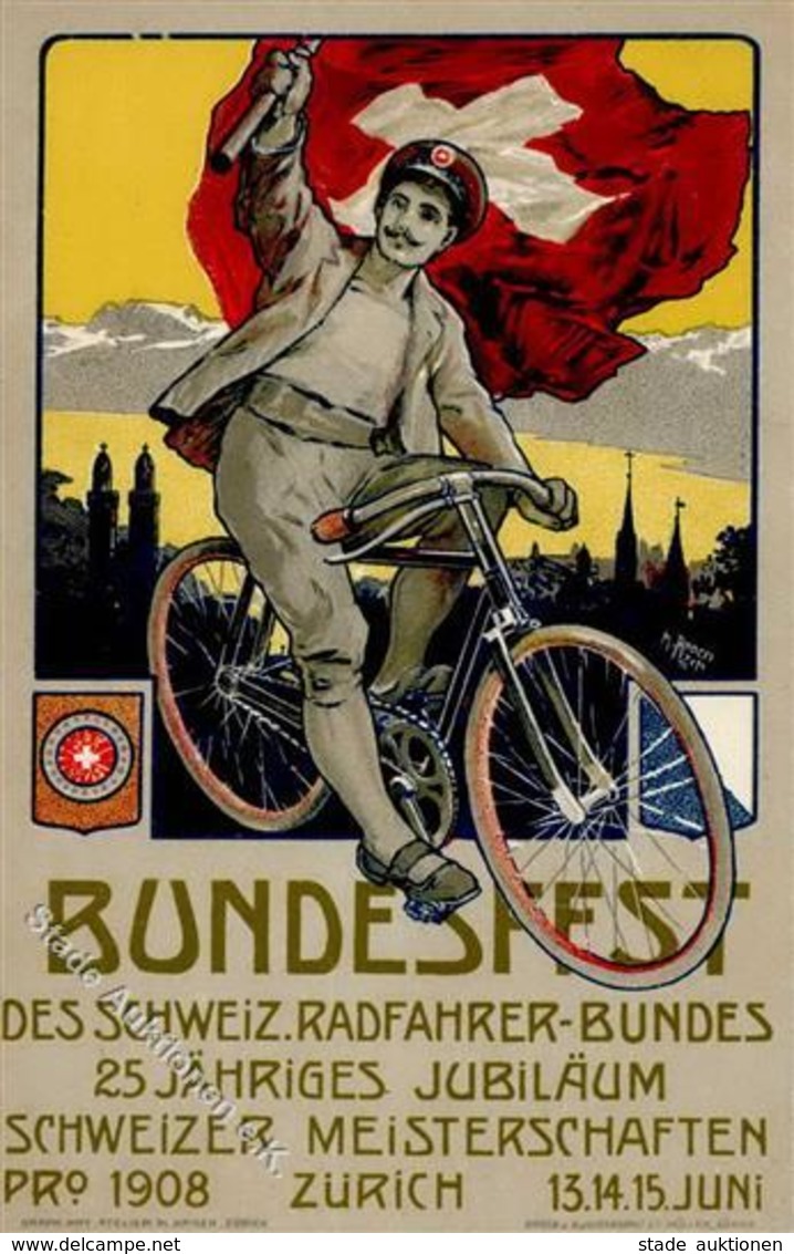 Fahrrad Bundesfest Des Schweiz. Radfahrer Bundes 1908 I-II (Klebereste RS) Cycles - Eisenbahnen