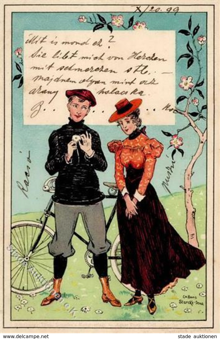Fahrrad Sign. Starcke Künstlerkarte I-II Cycles - Trains