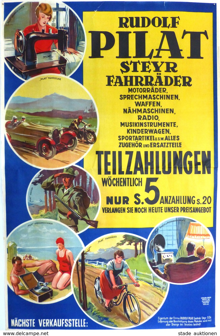 Fahrrad Steyer Pilat, Rudolf Plakat 61 X 93 Cm II (repariert) Cycles - Eisenbahnen