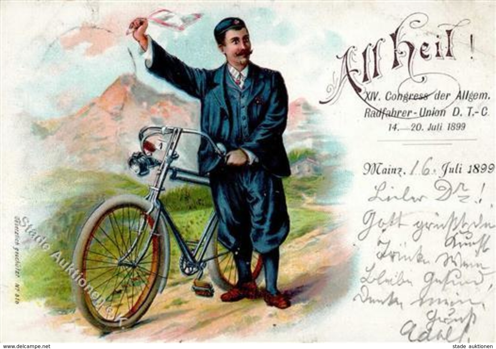 Fahrrad XIV. Congress Der Allgem. Radfahrer Union D,T,C. Lithographie 1899 I-II Cycles - Trains