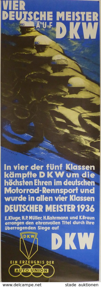 Motorrad Oldtimer DKV Autounion Plakat 32 X 90 Cm Sign. Mundorff, V. II (kleine Einrisse) - Motorräder
