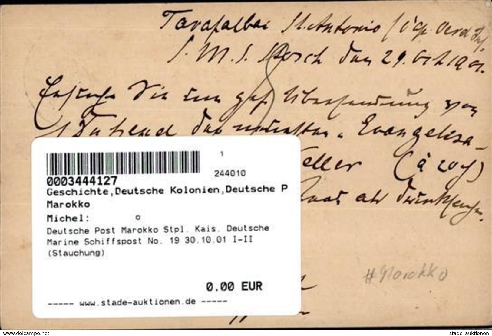 Deutsche Post Marokko Stpl. Kais. Deutsche Marine Schiffspost No. 19 30.10.01 I-II (Stauchung) - Afrika