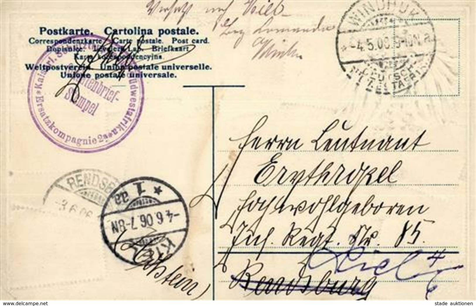 Kolonien Deutsch-Südwestafrika 13 Aufgderuckte Marken Stpl. Windhuk 4.5.08 U. Kaiserl. Schutztruppe Für Südwestafrika Er - Afrique