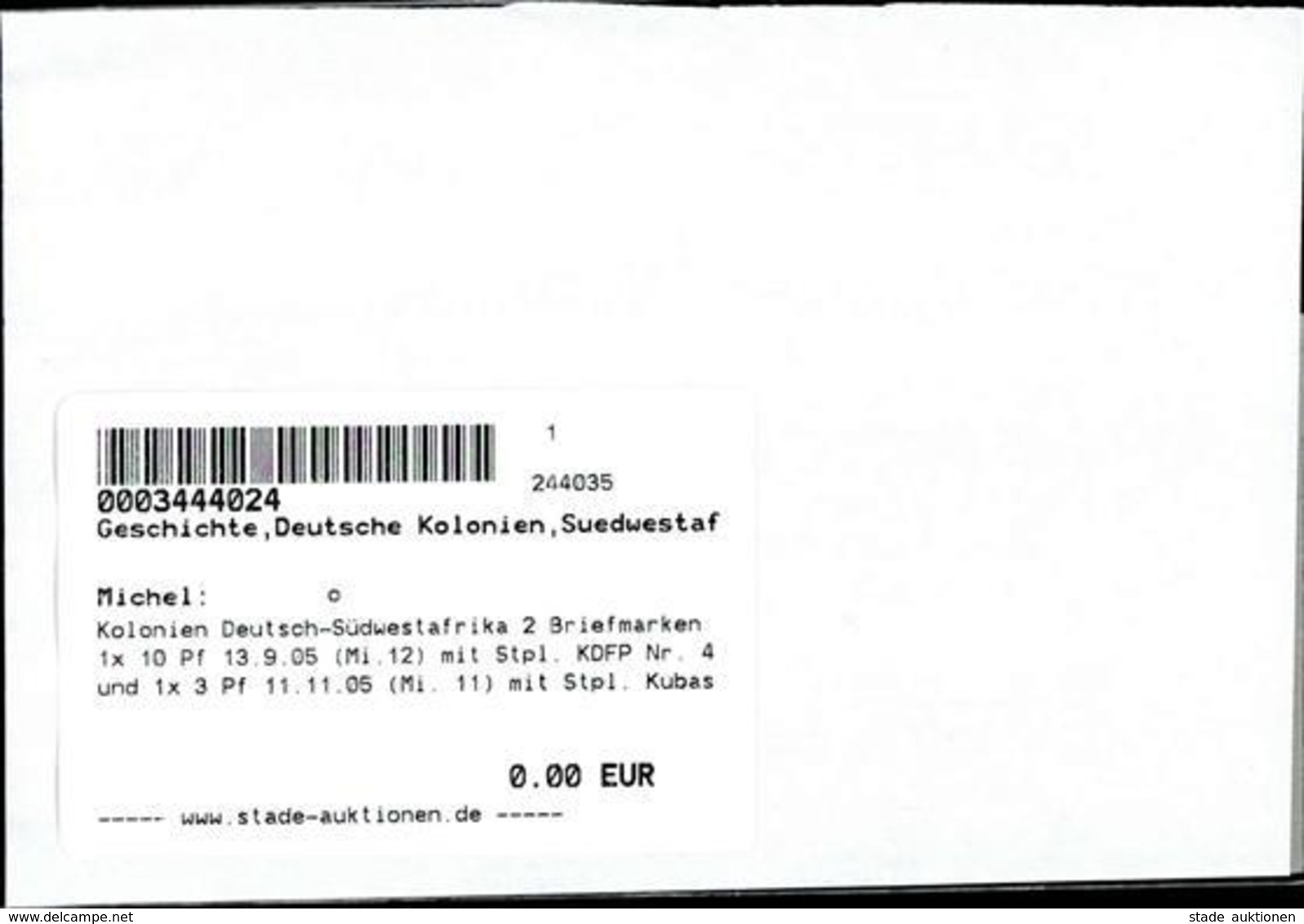 Kolonien Deutsch-Südwestafrika 2 Briefmarken 1x 10 Pf 13.9.05 (Mi.12) Mit Stpl. KDFP Nr. 4 Und 1x 3 Pf 11.11.05 (Mi. 11) - Afrique