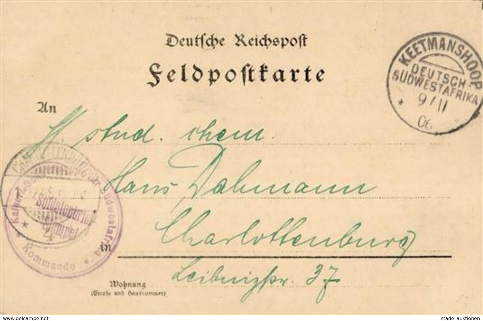 Kolonien Deutsch-Südwestafrika Feldpostkarte Stpl. Keetmanshoop 9.11.06 U. Kaiserl. Schutztruppe Für Südwestafrika Komma - Afrique