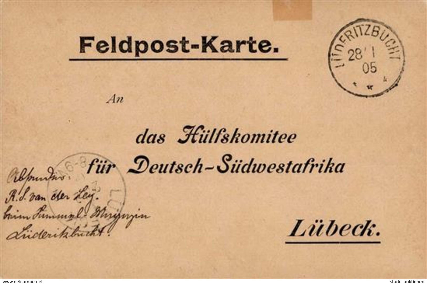 Kolonien Deutsch-Südwestafrika Feldpostkarte Stpl. Lüderitzbucht 28.1.05 I-II (Klebereste) Colonies - Afrika